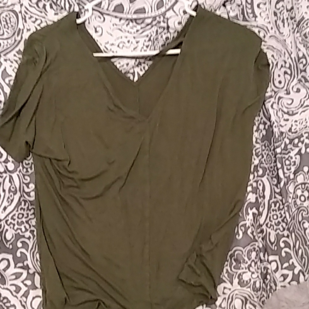 Olive green shirt cut out piece on back
